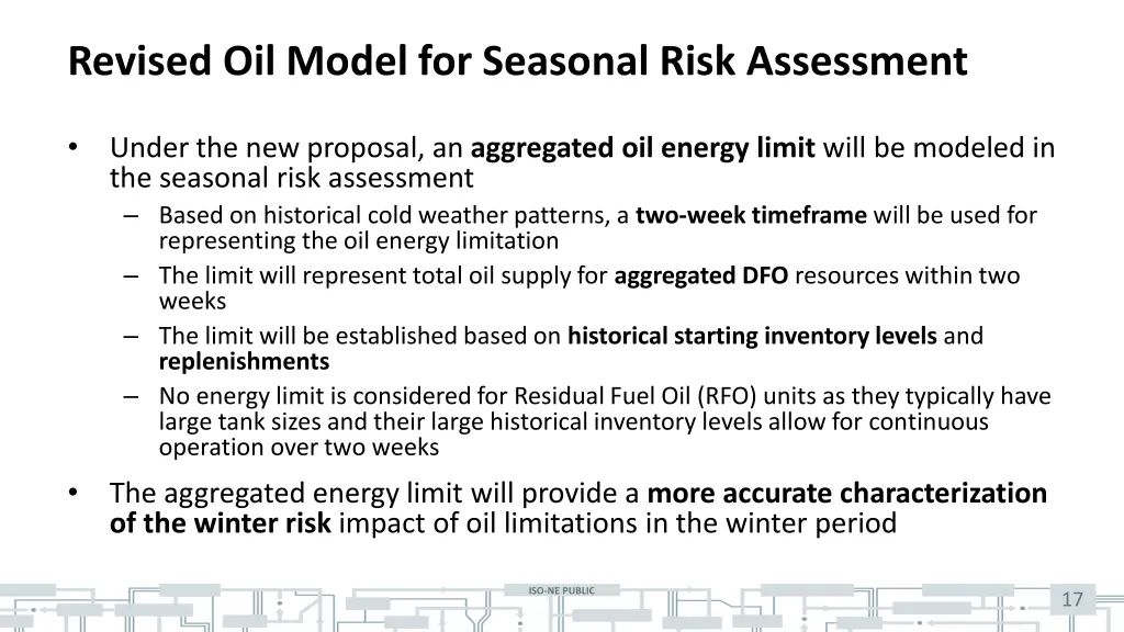 revised oil model for seasonal risk assessment