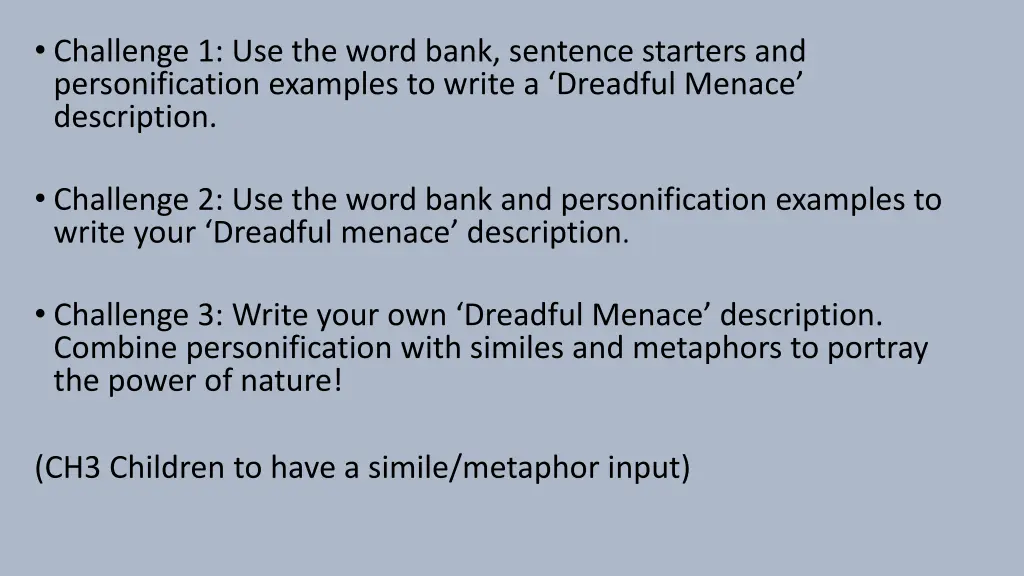 challenge 1 use the word bank sentence starters