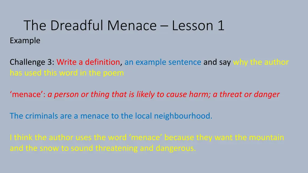 the dreadful menace lesson 1 example