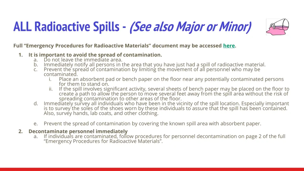 all radioactive spills see also major or minor