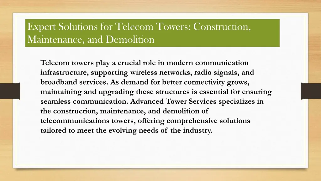 expert solutions for telecom towers construction