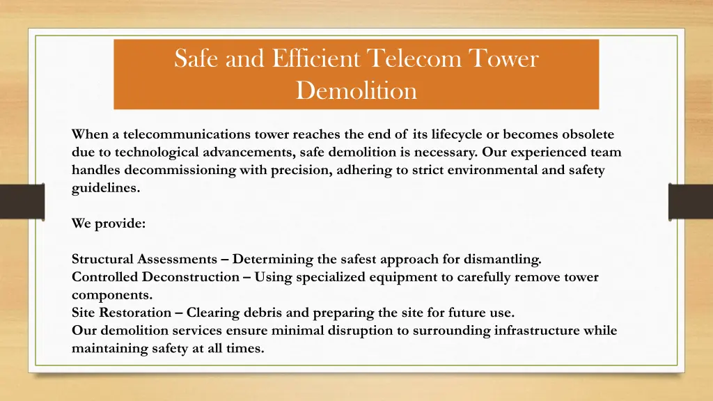 safe and efficient telecom tower demolition