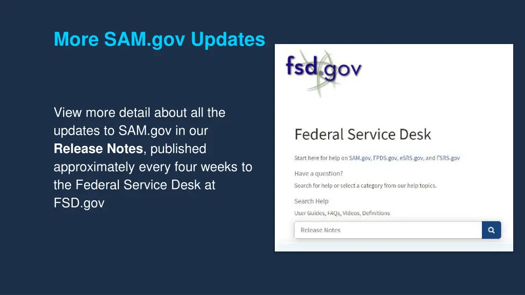 more sam gov updates