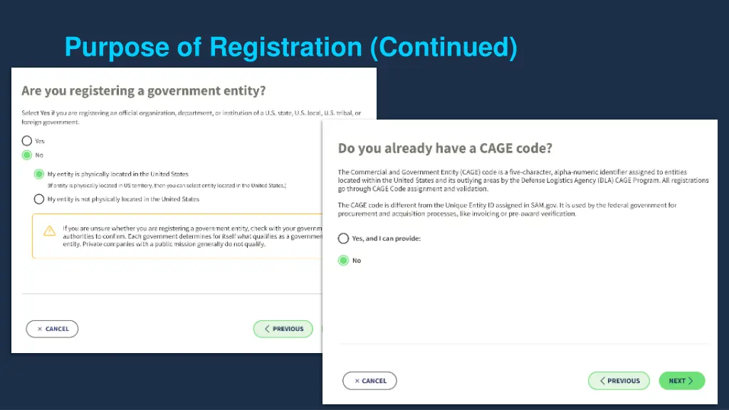 purpose of registration continued