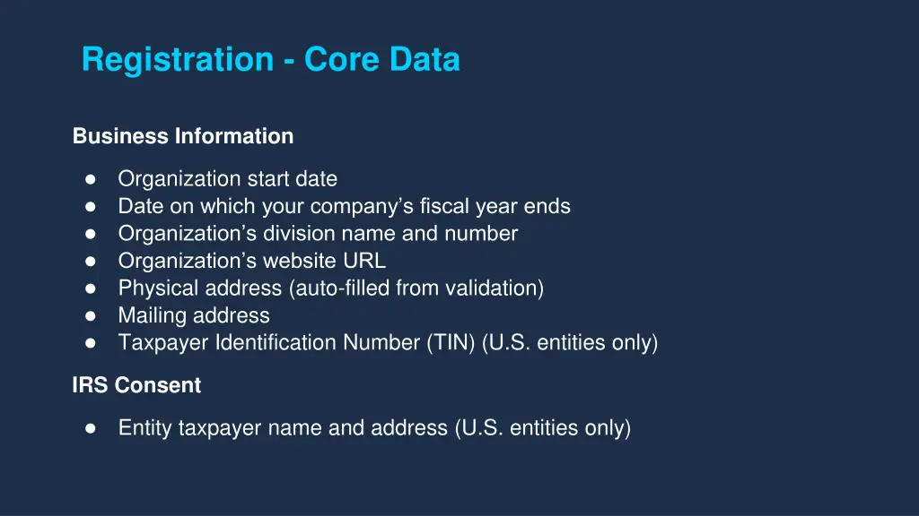 registration core data