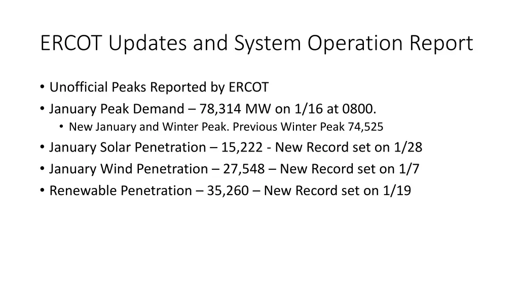 ercot updates and system operation report