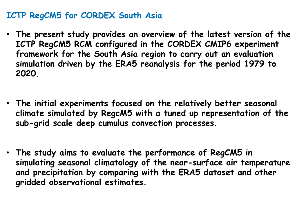 ictp regcm5 for cordex south asia