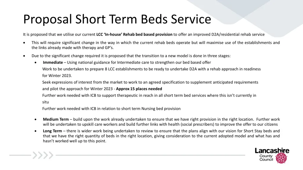 proposal short term beds service