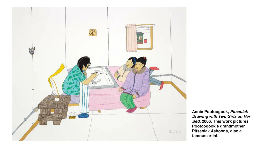 annie pootoogook pitseolak drawing with two girls