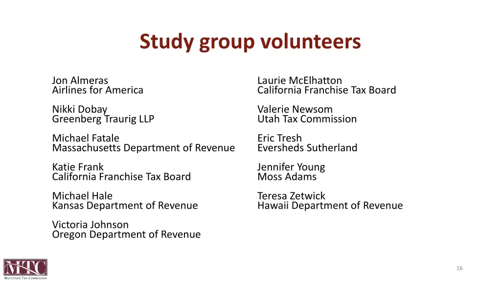 study group volunteers