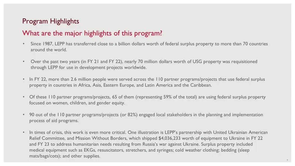 program highlights what are the major highlights