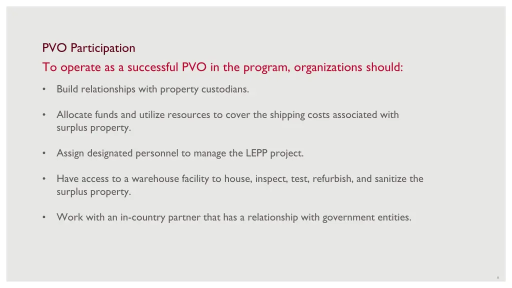 pvo participation to operate as a successful