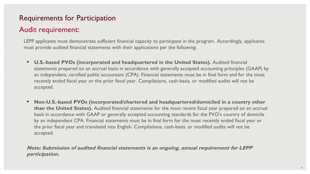 requirements for participation audit requirement