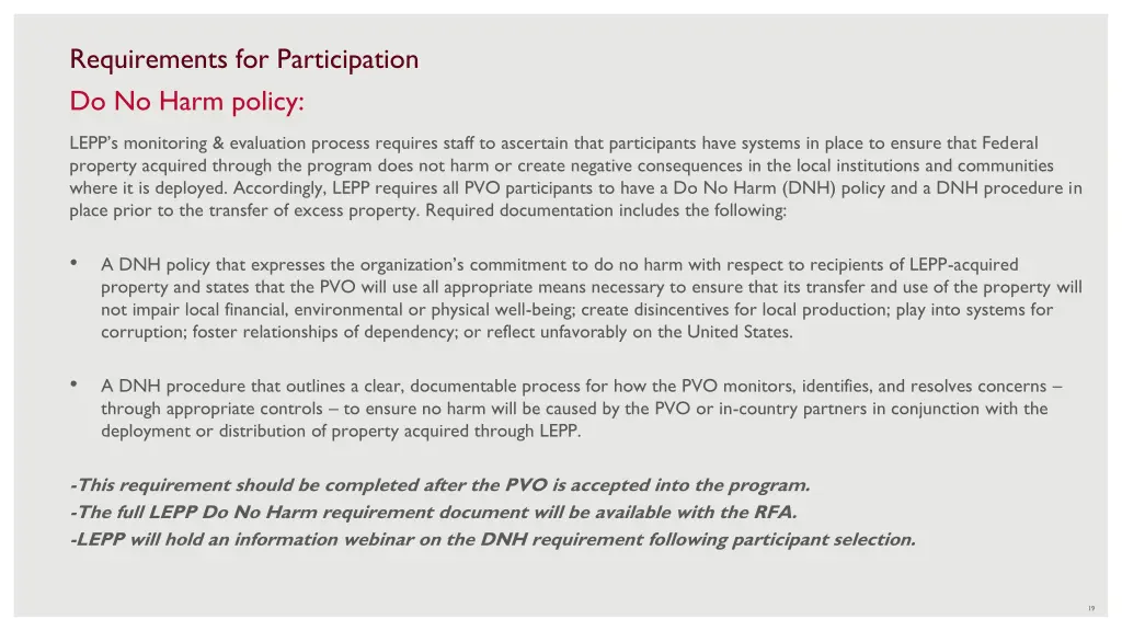 requirements for participation do no harm policy