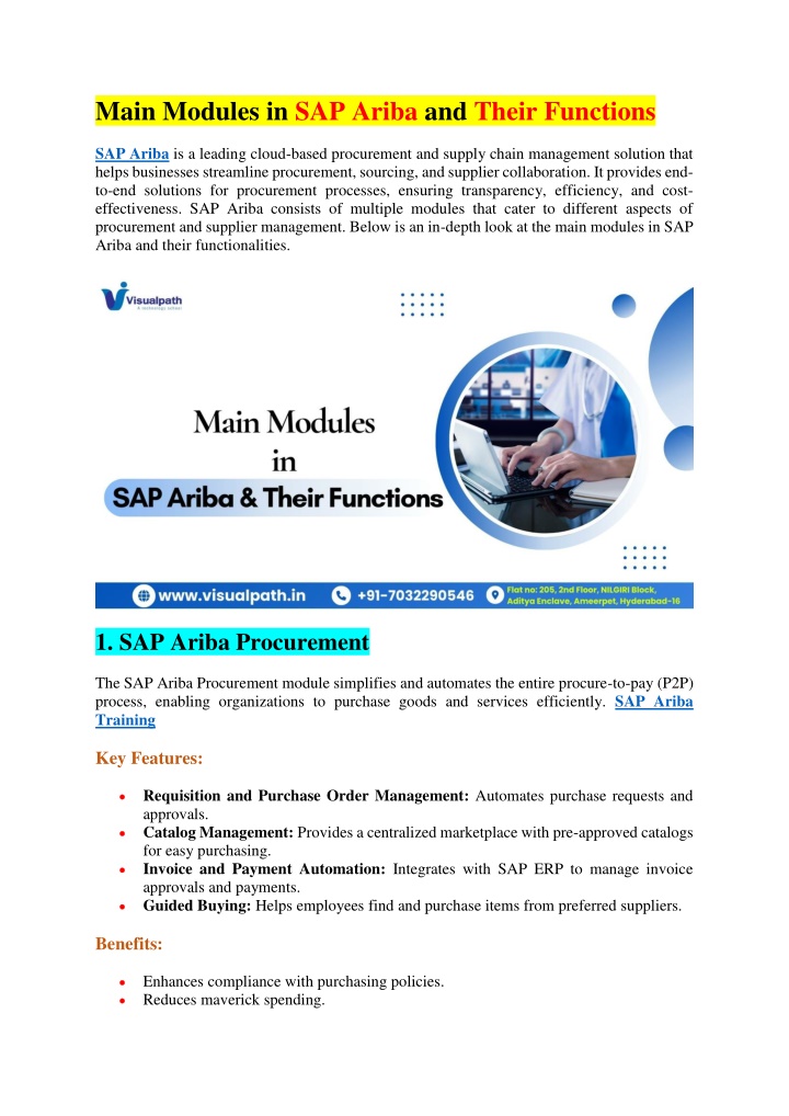main modules in sap ariba and their functions