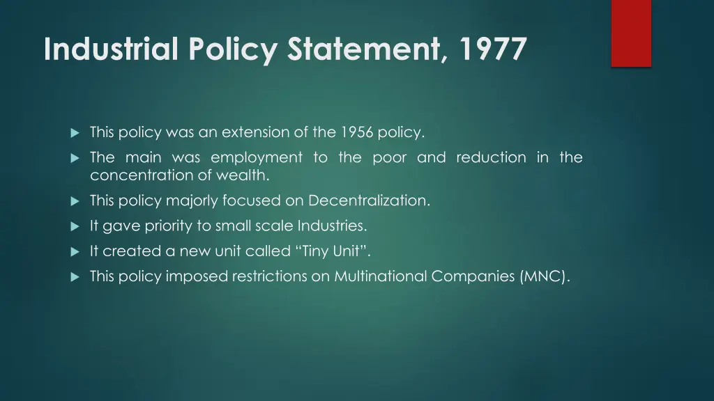 industrial policy statement 1977