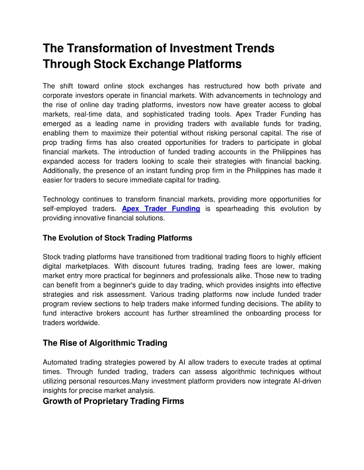the transformation of investment trends through