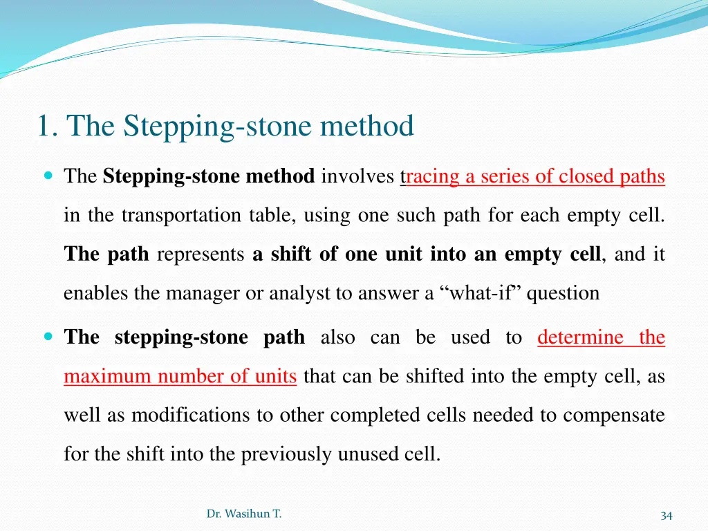 1 the stepping stone method