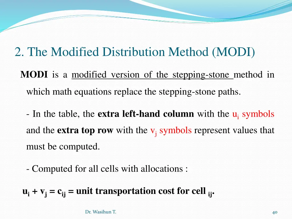 2 the modified distribution method modi