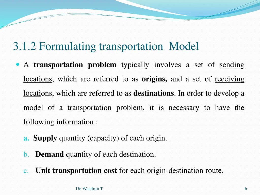 3 1 2 formulating transportation model