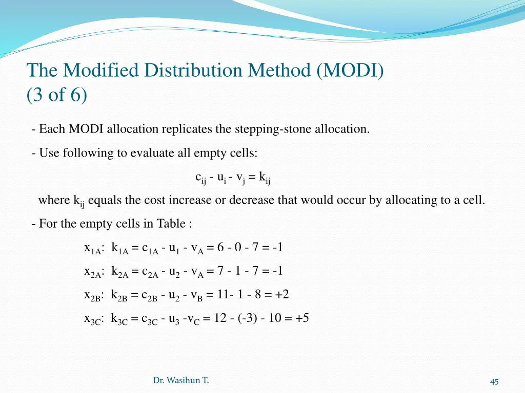 the modified distribution method modi 3 of 6