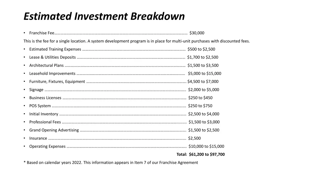 estimated investment breakdown