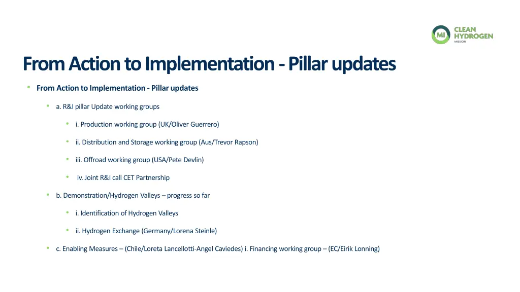 from action to implementation pillar updates