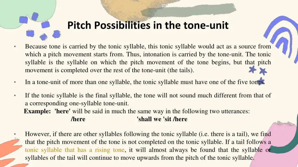 pitch possibilities in the tone unit