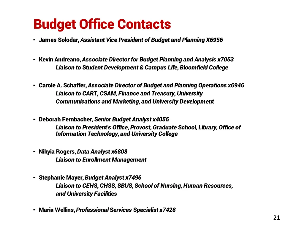 budget office contacts