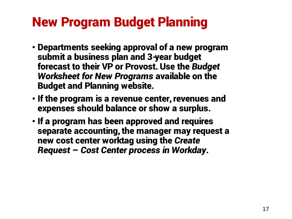 new program budget planning