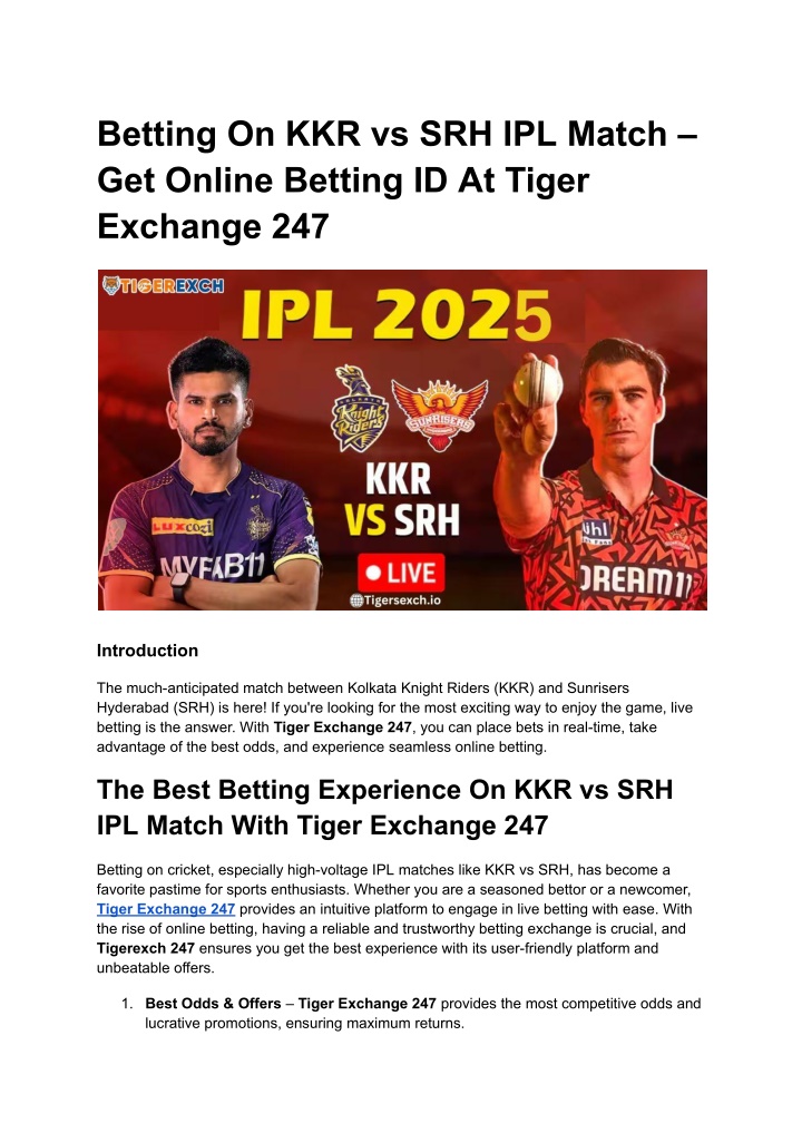 betting on kkr vs srh ipl match get online