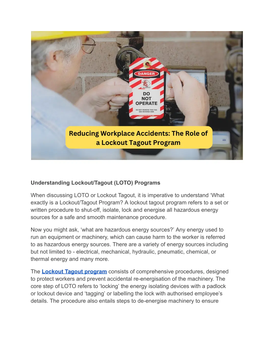 understanding lockout tagout loto programs