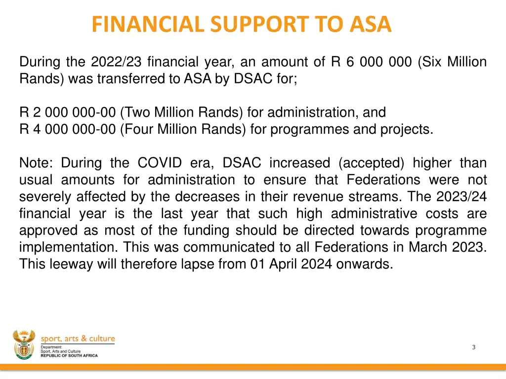 financial support to asa