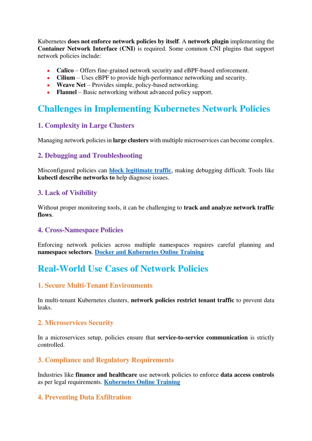 kubernetes does not enforce network policies