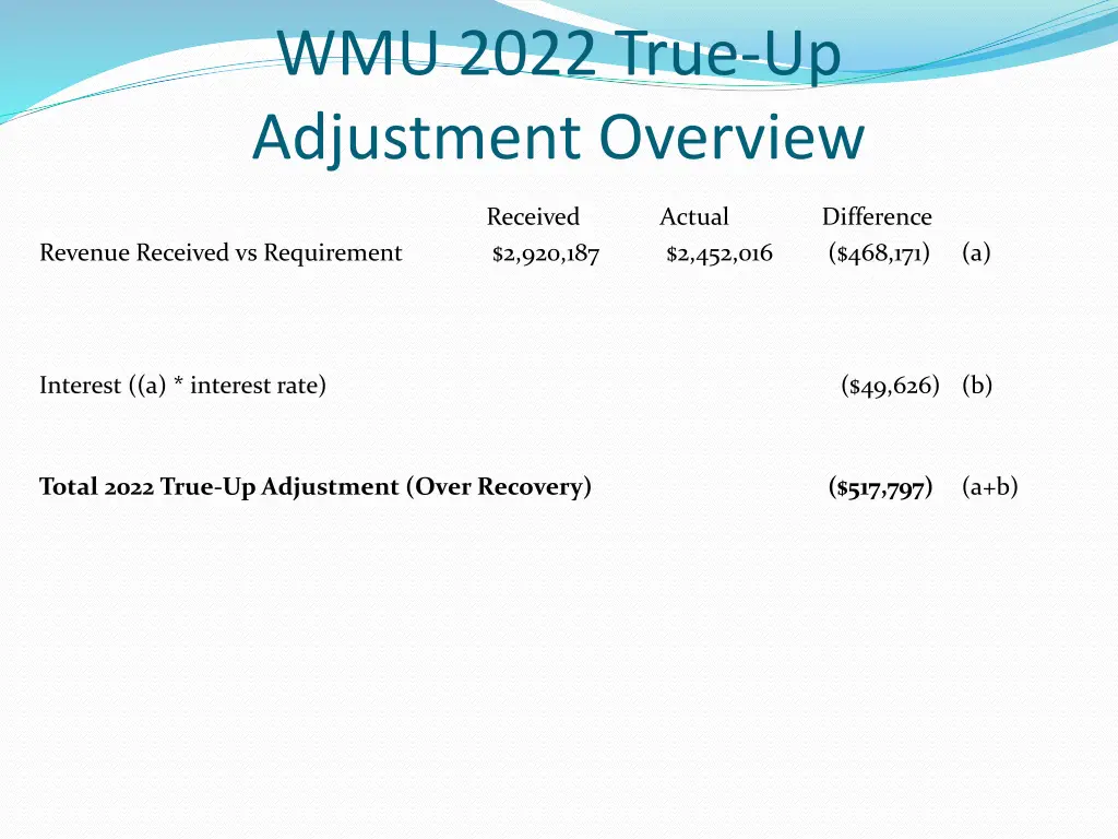 wmu 2022 true up adjustment overview