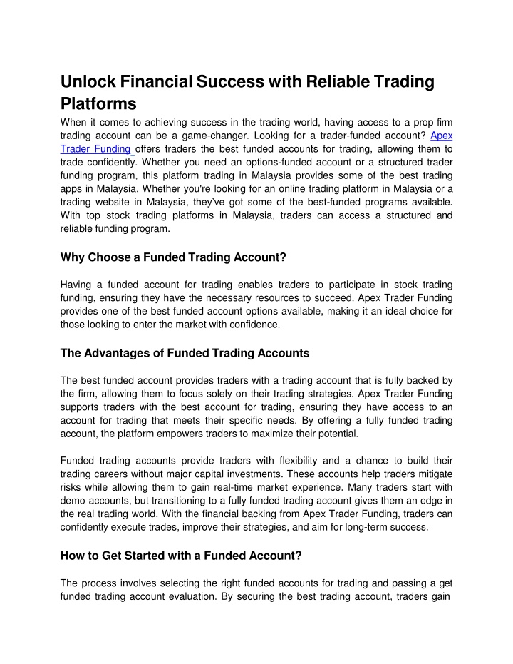 unlock financial success with reliable trading