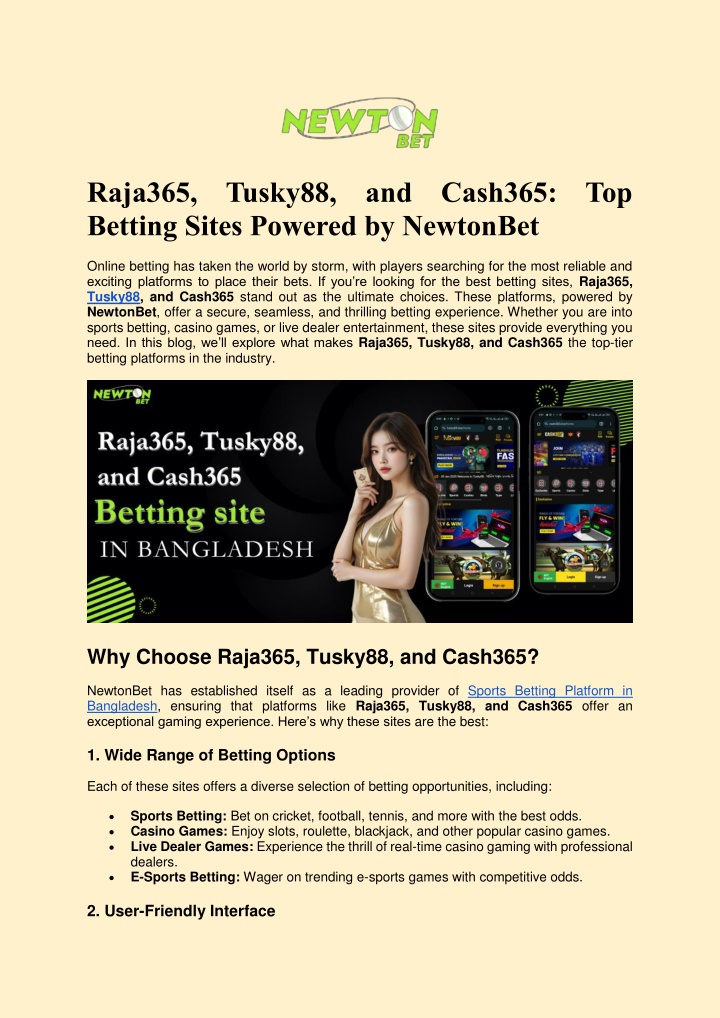 raja365 tusky88 and cash365 top betting sites