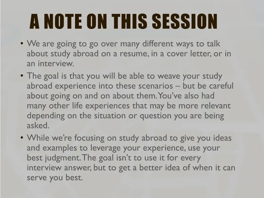 a note on this session