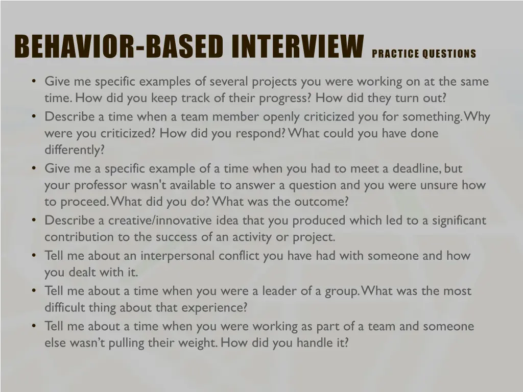 behavior based interview practice questions