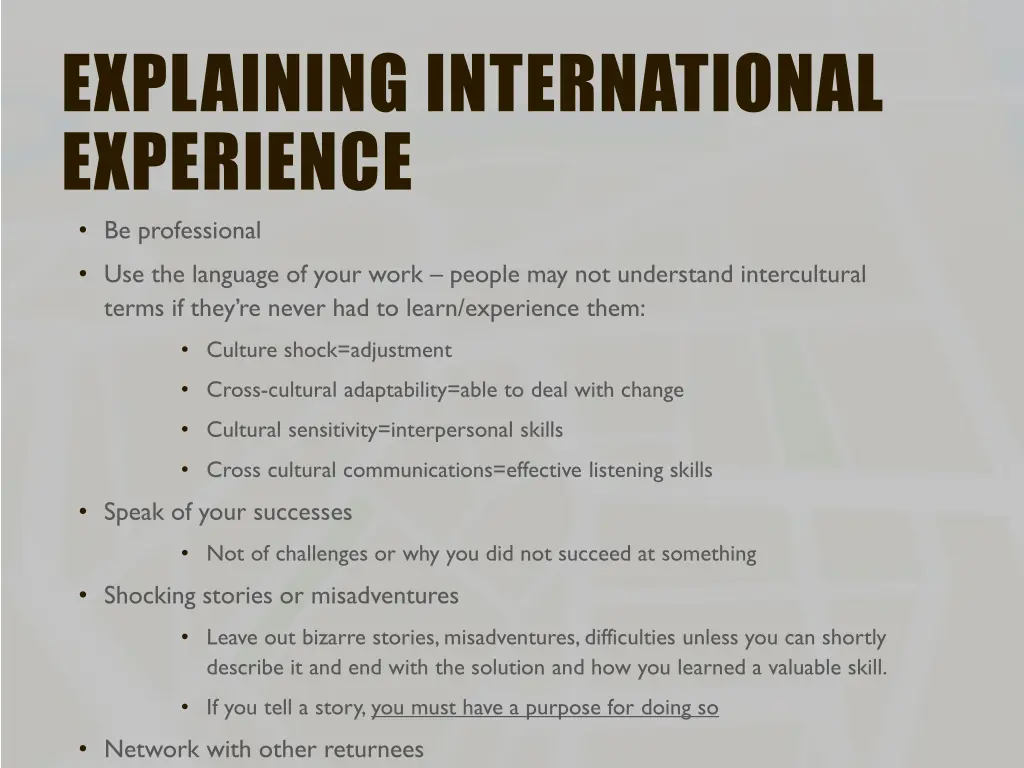 explaining international experience