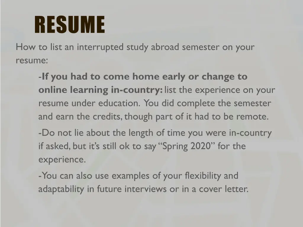 resume how to list an interrupted study abroad 1