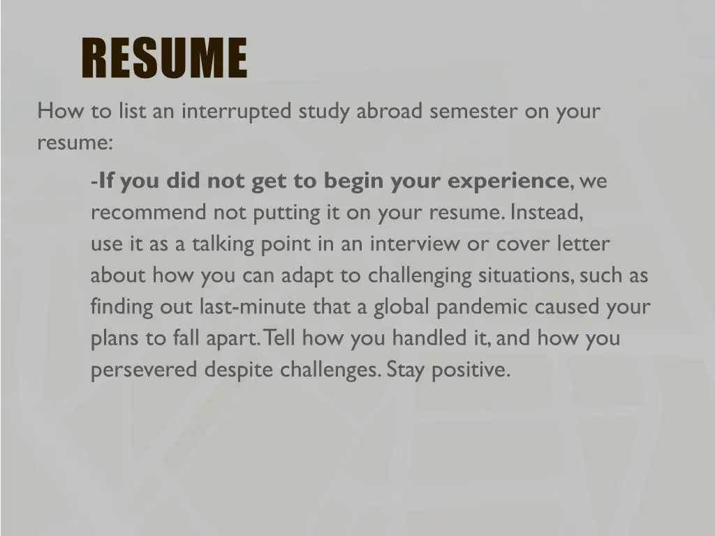 resume how to list an interrupted study abroad