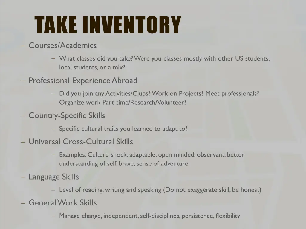 take inventory courses academics