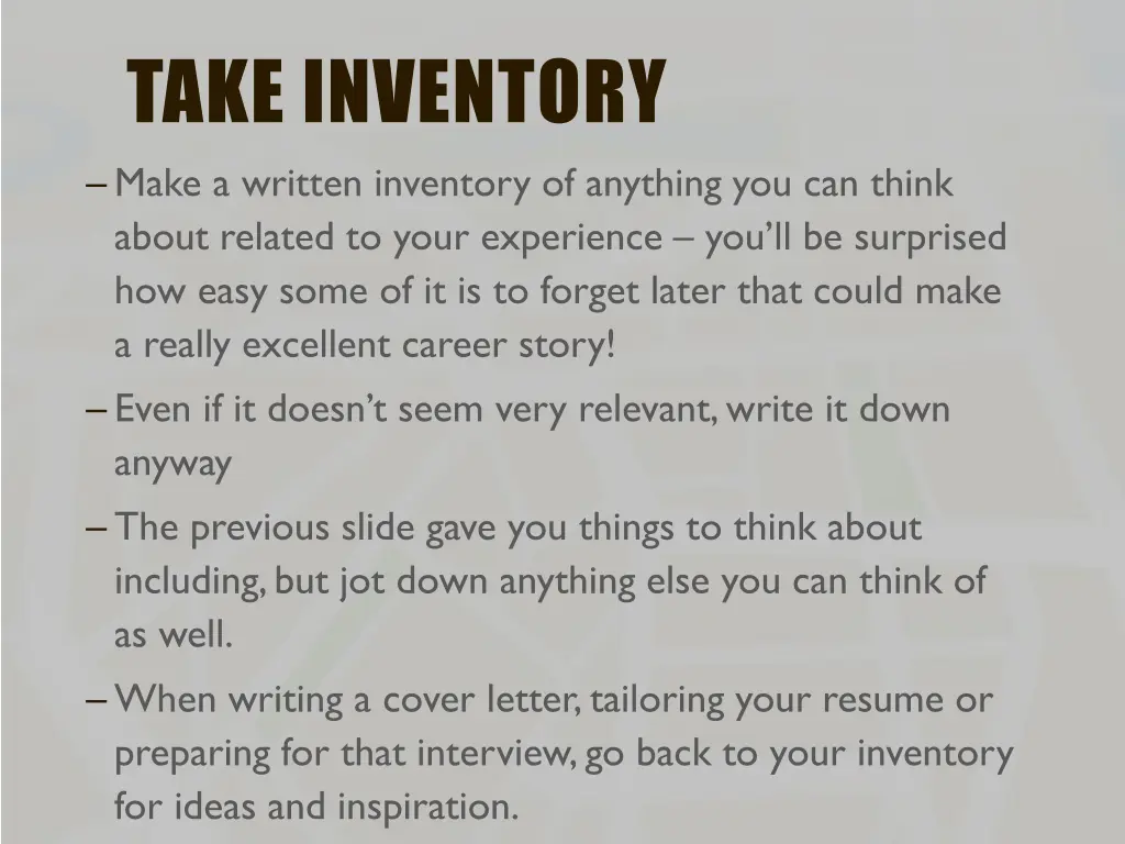 take inventory make a written inventory