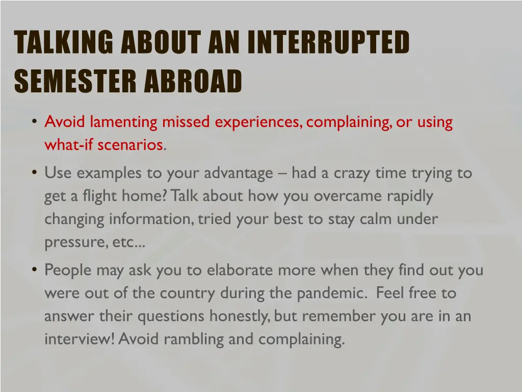 talking about an interrupted semester abroad 1