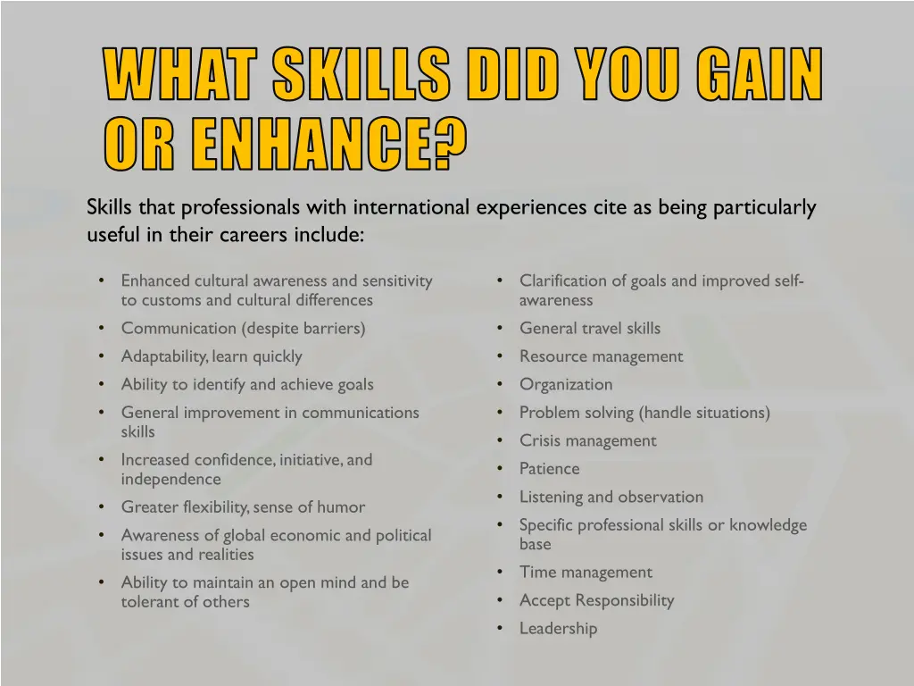 what skills did you gain or enhance skills that