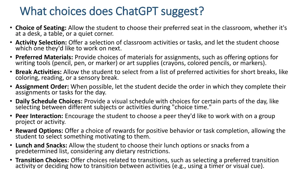 what choices does chatgpt suggest what choices