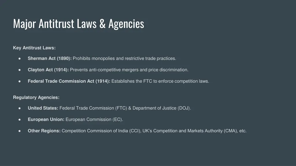 major antitrust laws agencies