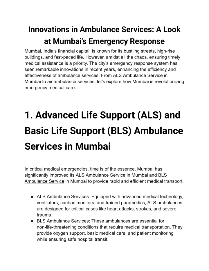innovations in ambulance services a look