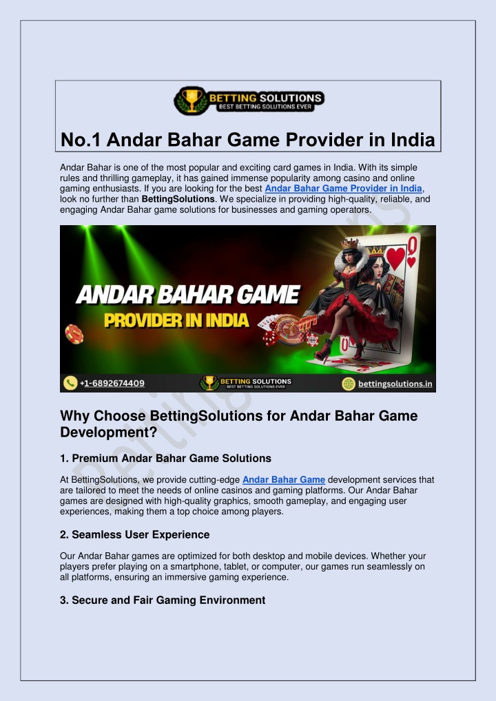 no 1 andar bahar game provider in india